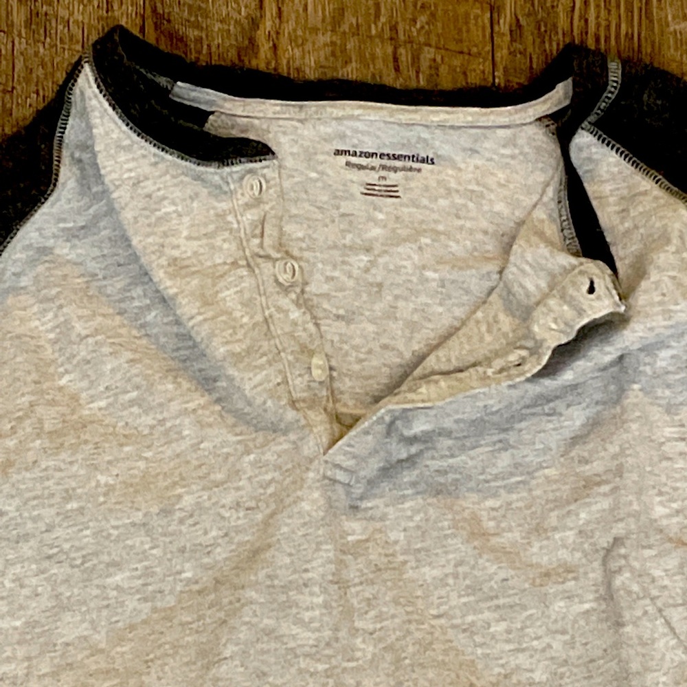 Amazon Essentials Men's Regular-Fit Long-Sleeve Henley Shirt. Heather Gray